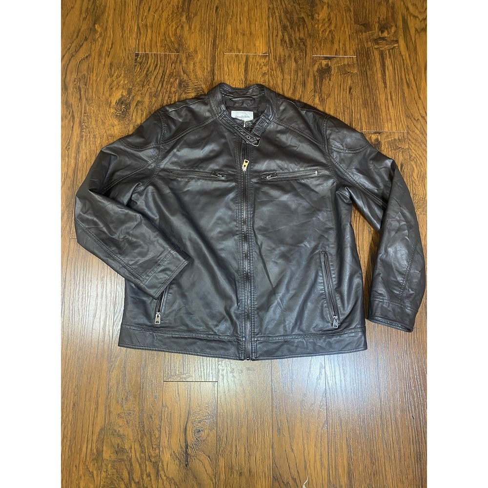 Men's Motorcycle Jacket, Faux Leather - Leather Riding Jacket with Stand Collar